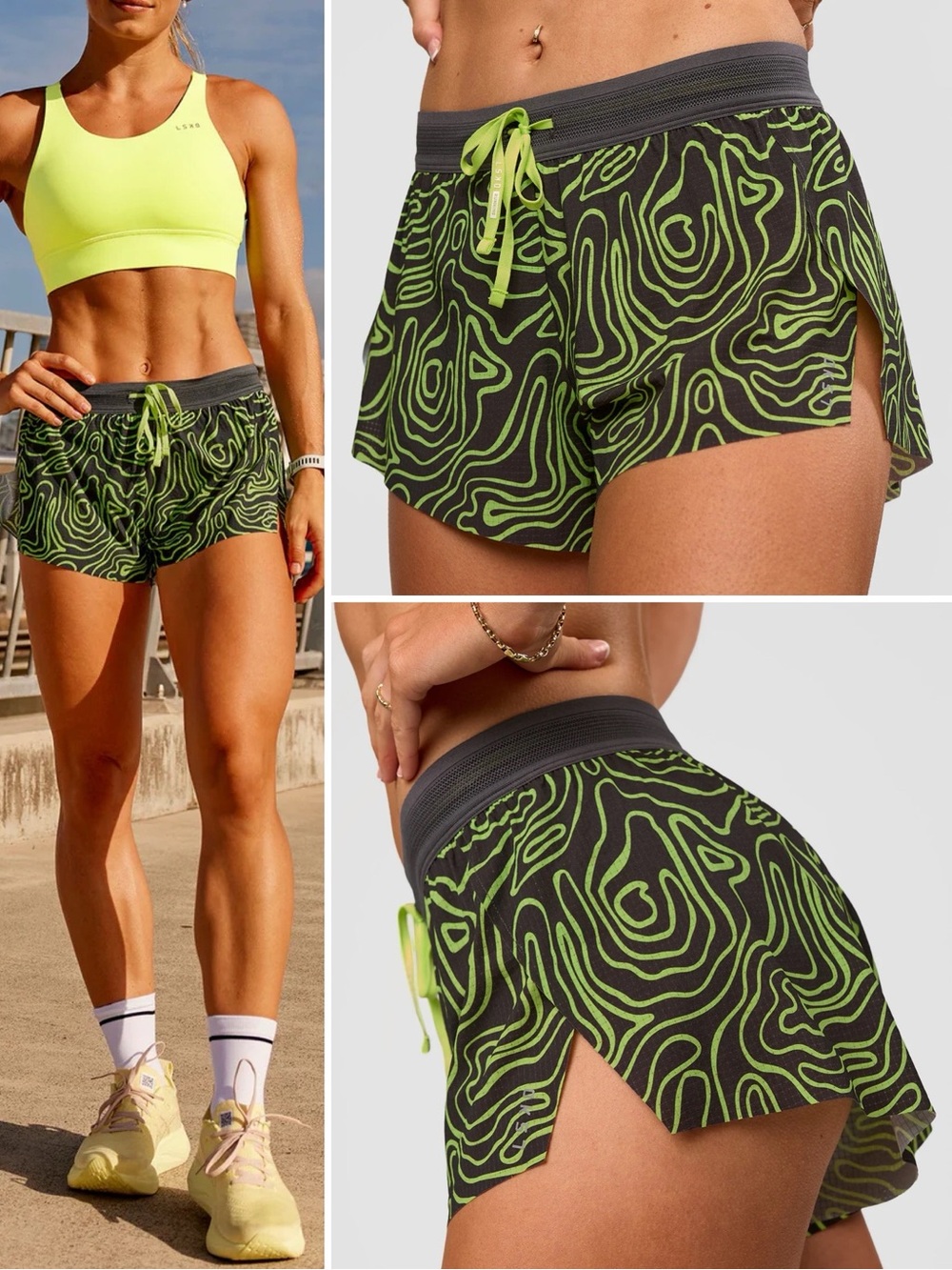 LSKD Accelerate 3" Mid-Rise Running Short in Friction Print Hyper Green XS NWT